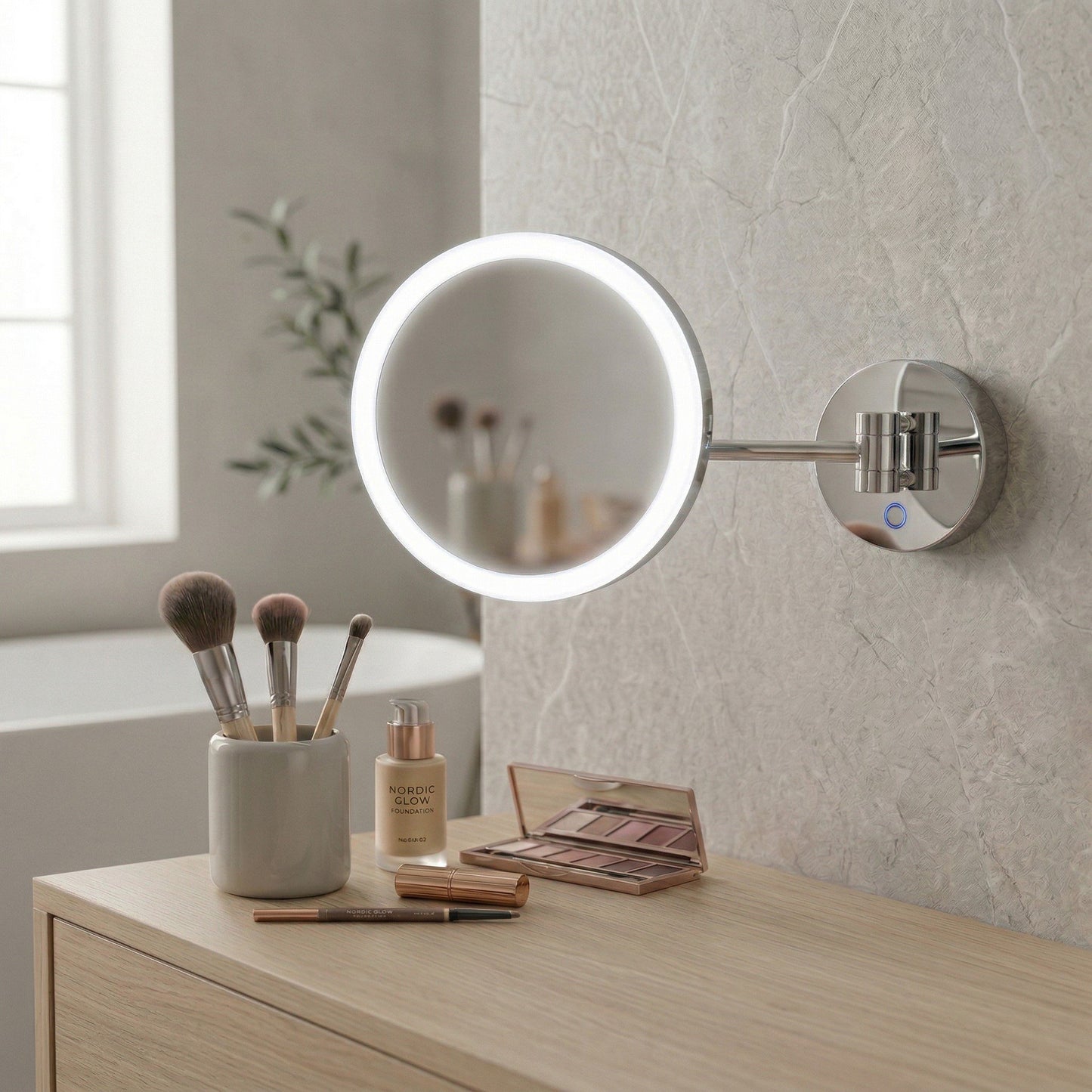 Vägghängd sminkspegel med LED-belysning