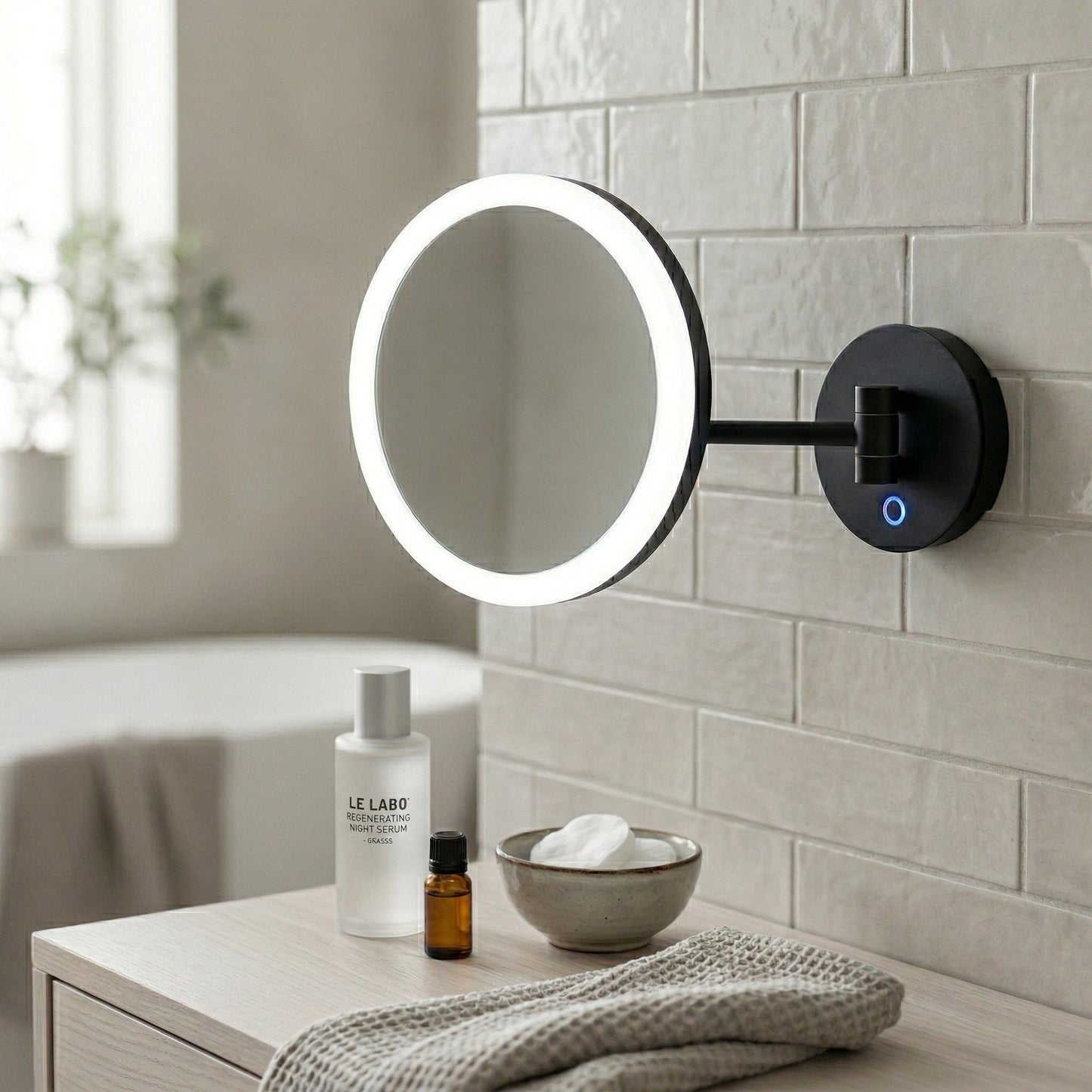 Vägghängd sminkspegel med LED-belysning